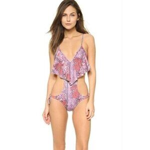 NWT Wildfox S Boho Floral Open-Back Flounced Monokini Swimsuit #95396